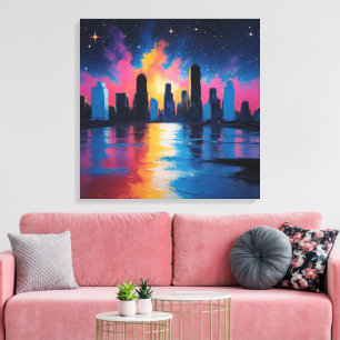 Toile Paysage Urbain Futuriste au Coucher du Soleil Toil