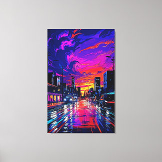 Toile Paysage urbain néon Cyberpunk