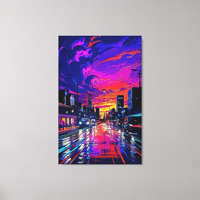 Toile Paysage urbain néon Cyberpunk (Recto)