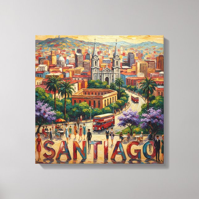 Toile Paysage urbain vibrant de Santiago du Chili sur to (Recto)