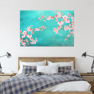 Toile Paysage vert italien avec douces fleurs de cerisie