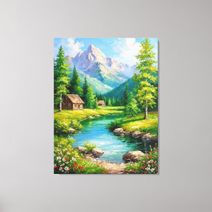 Toile Paysage Vivant Avec Montagnes, Scène de Rivière