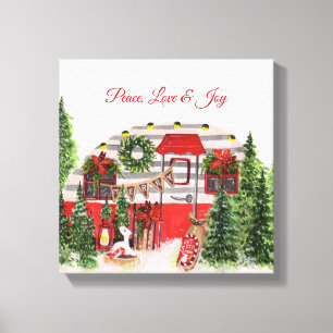 Toile Peace Love & Joy Christmas Camper