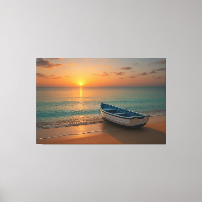 Toile Peaceful Golden Sunset with Boat on Beach Canvas (Recto)