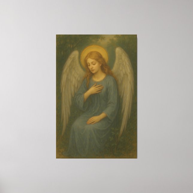 Toile Peaceful Prayer Angel – Golden Halo White Wing Gua (Recto)