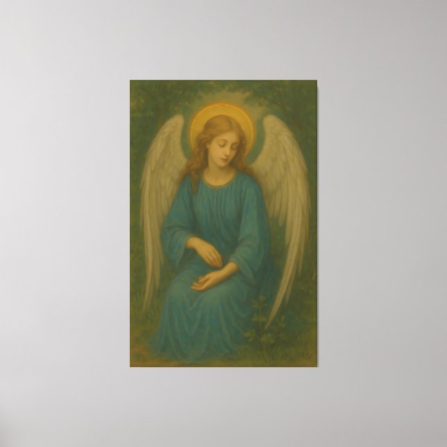 Toile Peaceful Prayer Angel – Golden Halo White Wing Gua (Recto)