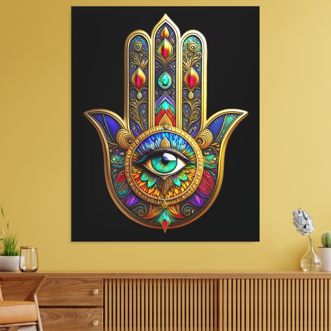 Toile Peacock Color Flower Petals Hamsa Green Third Eye (Insitu(Salon))