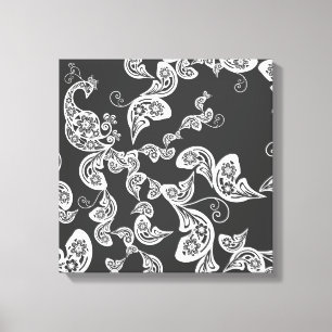Toile Peacock Deco Art Canvas noir floral