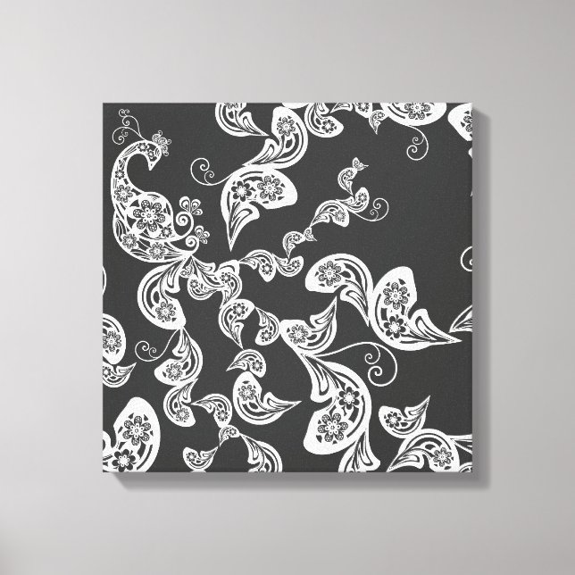 Toile Peacock Deco Art Canvas noir floral (Recto)
