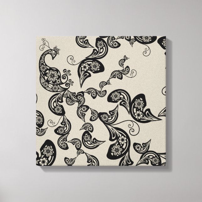 Toile Peacock Deco Art Canvas noir floral (Recto)