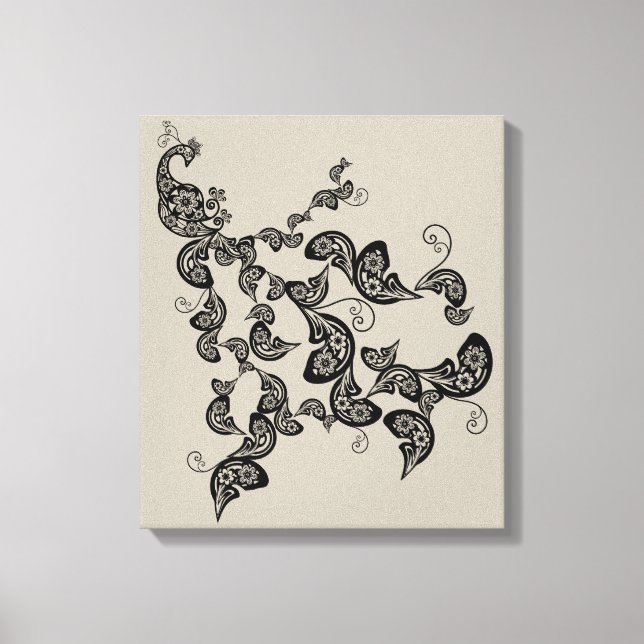 Toile Peacock Deco Art Canvas noir floral (Recto)
