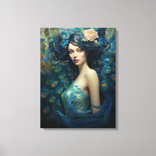 Toile Peacock Feather Beather : Femme en Turquoise et bl (Recto)