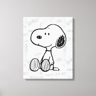 Toile PEANUTS   Snoopy on Black White Comics