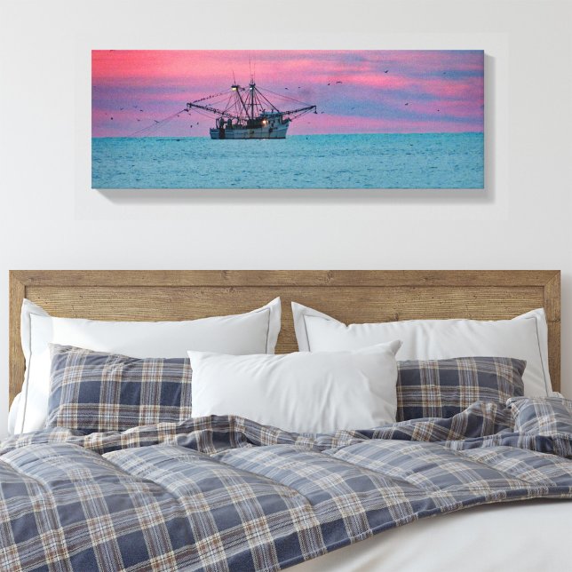 Toile Pêche à la crevette au coucher du soleil (Créateur téléchargé)