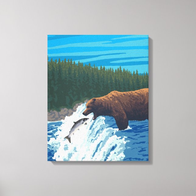 Toile Pêche à l'ours dans la rivière - Karluk River, Ala (Recto)