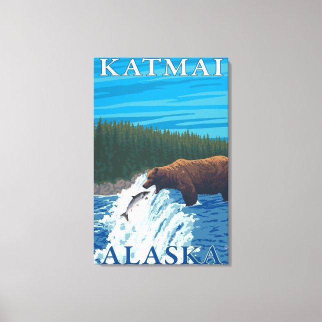 Toile Pêche à l'ours dans la rivière - Katmai, Alaska (Recto)