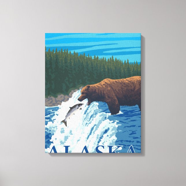 Toile Pêche à l'ours dans la rivière - Katmai, Alaska (Recto)