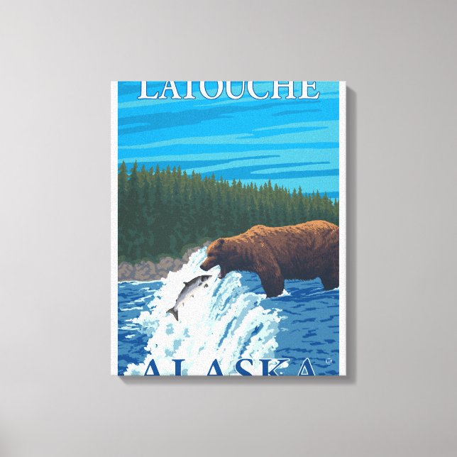 Toile Pêche à l'ours dans la rivière - Latouche, Alaska (Recto)