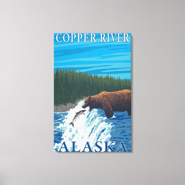 Toile Pêche à l'ours dans la rivière - rivière Copper, A (Recto)