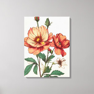 Toile Pêche délicate et art floral rouge