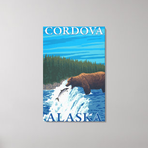 Toile Pêche d'ours en rivière - Cordova, Alaska