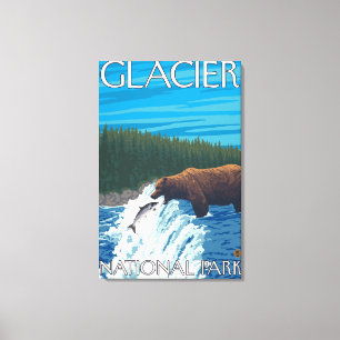 Toile Pêche d'ours en rivière - parc national de