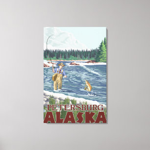 Toile Pêcheur de mouche - Pétersbourg, Alaska