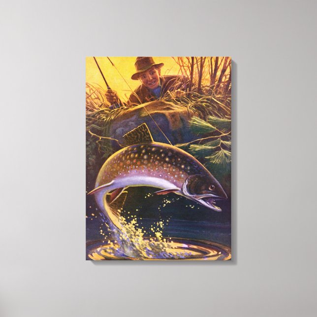 Toile Pêcheur de truite vintage, Pêche sportive (Recto)