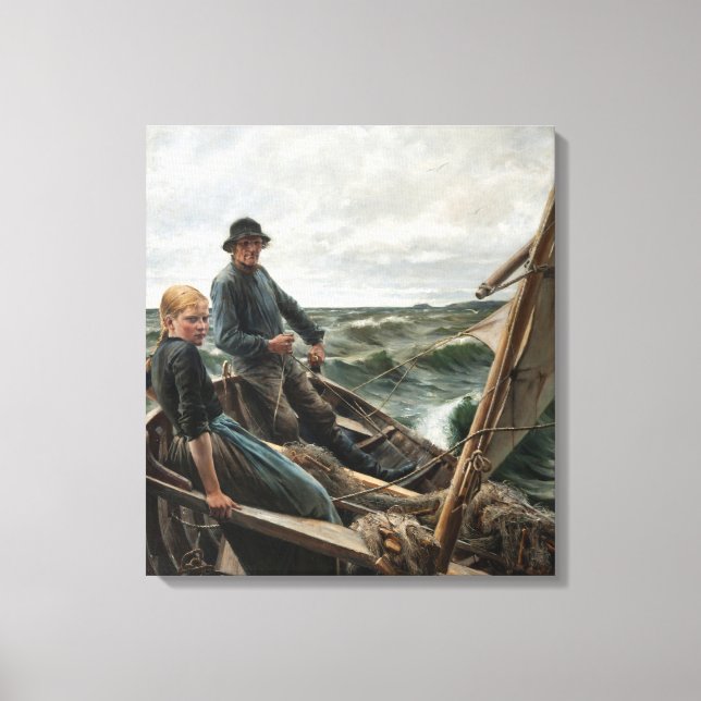 Toile Pêcheur et fille en mer (par Albert Edelfeel) (Recto)