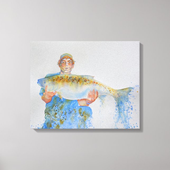 Toile Pêcheur peinture d'aquarelle cadeau de pêche pour  (Recto)