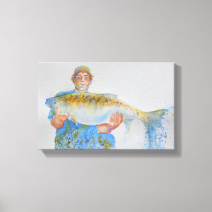 Toile Pêcheur peinture d'aquarelle cadeau de pêche pour