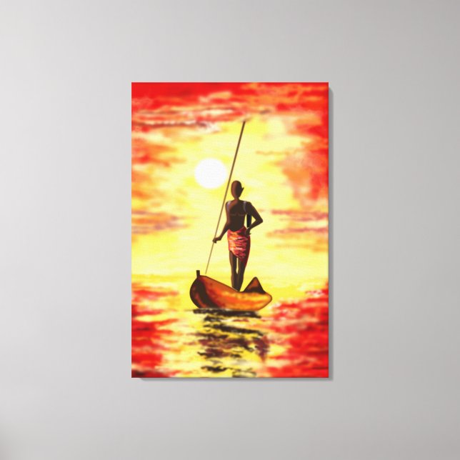 Toile Pêcheur sur le bateau au coucher du soleil Impress (Recto)