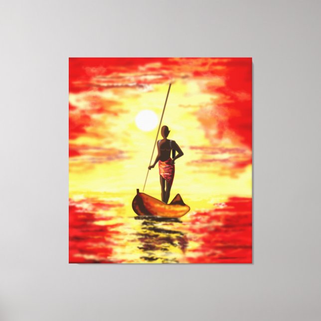 Toile Pêcheur Sur Le Bateau Au Coucher Du Soleil Imprime (Recto)