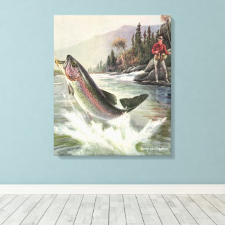 Toile Pêcheur vintage de truite arc-en-ciel Pêche du poi