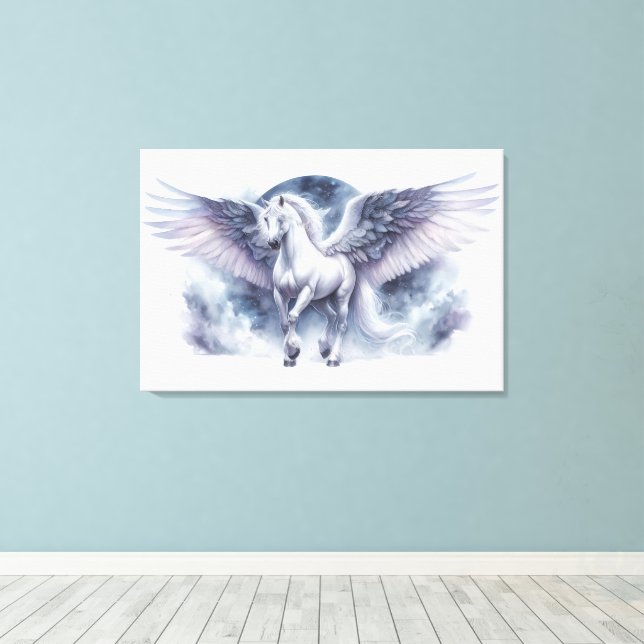 Toile Pégase Blanc Ailes au Clair de Lune Rêve Céleste (Insitu (Plancher de Bois))