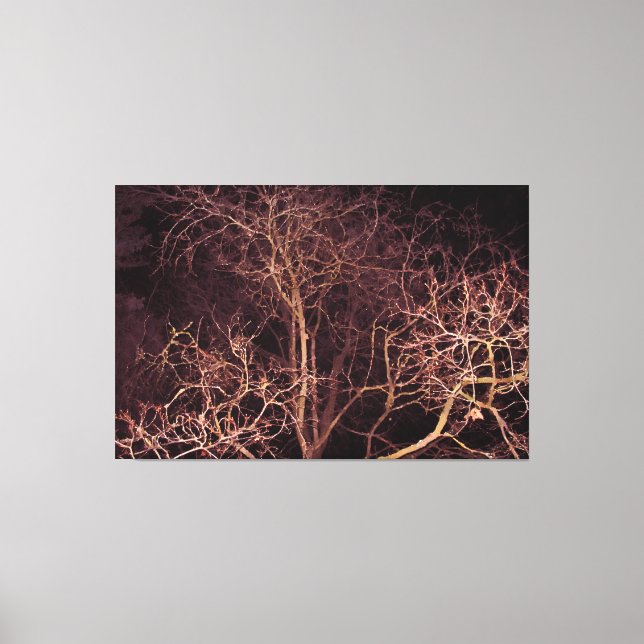Toile Peinture à l'aquarelle Arbre d'hiver la nuit (Recto)