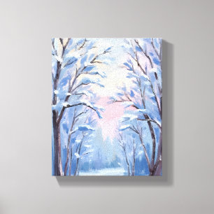 Toile Peinture à l'aquarelle de la forêt enneigée en hiv