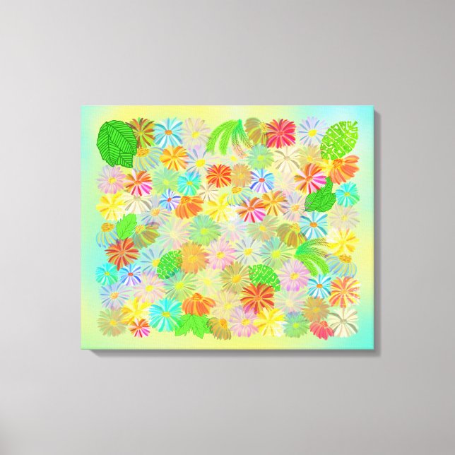 TOILE PEINTURE A L'AQUARELLE FLEURS D'ASTER & CONE & FEU (Recto)