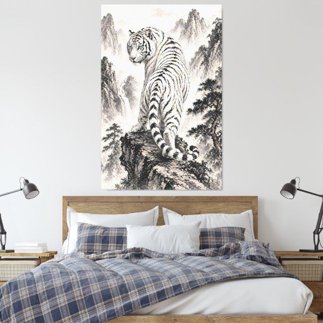 Toile Peinture à l'encre du Tigre Blanc sur une falaise  (Insitu(Chambre))