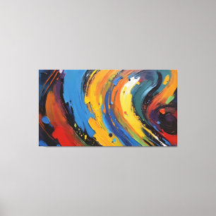 Toile Peinture à l'huile abstraite jaune bleu vibrant en