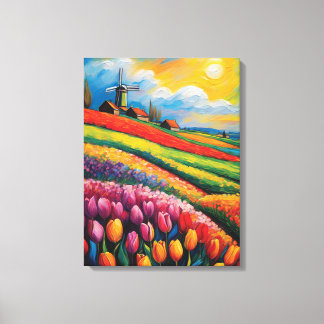 Toile Peinture à l'huile de terrain de tulipe