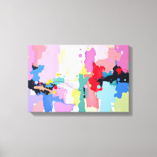 Toile Peinture Abstraite Colorée avec Taches et Gouttes