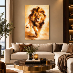 Toile Peinture Abstraite de Lion Doré Majestueux Art de
