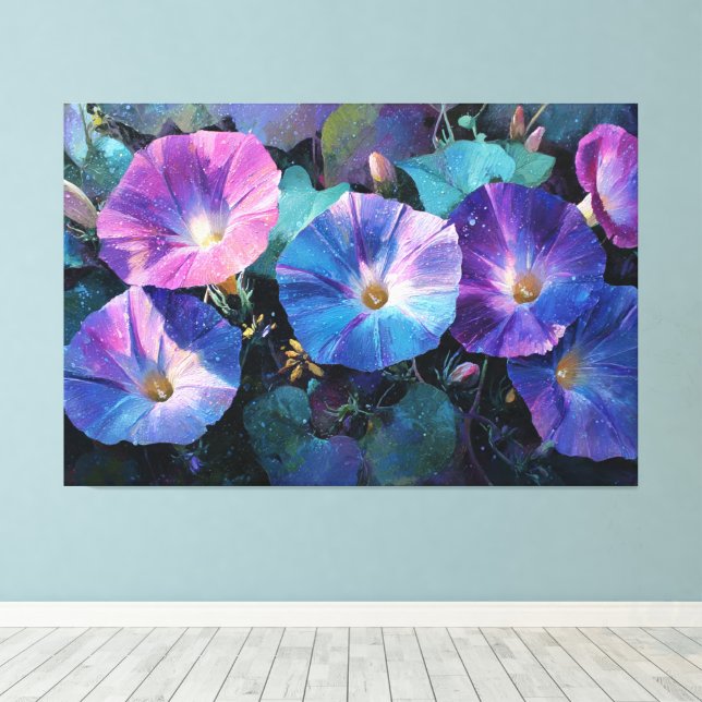 Toile Peinture Abstraite de Volubilis Rose et Violet  (Insitu (Plancher de Bois))