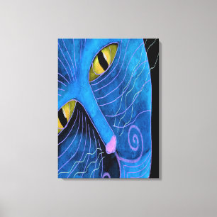 Toile Peinture Abstraite face au chat bleu