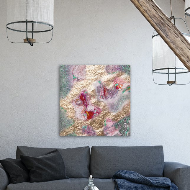 Toile Peinture Abstraite Liquide Marbre Pailletée Feuill (Créateur téléchargé)