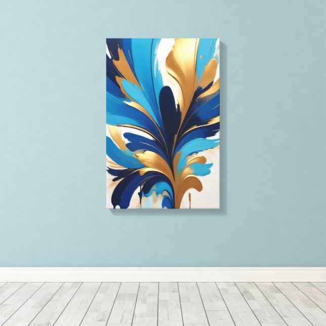 Toile Peinture Abstraite moderne Bleu & Or (Insitu (Plancher de Bois))