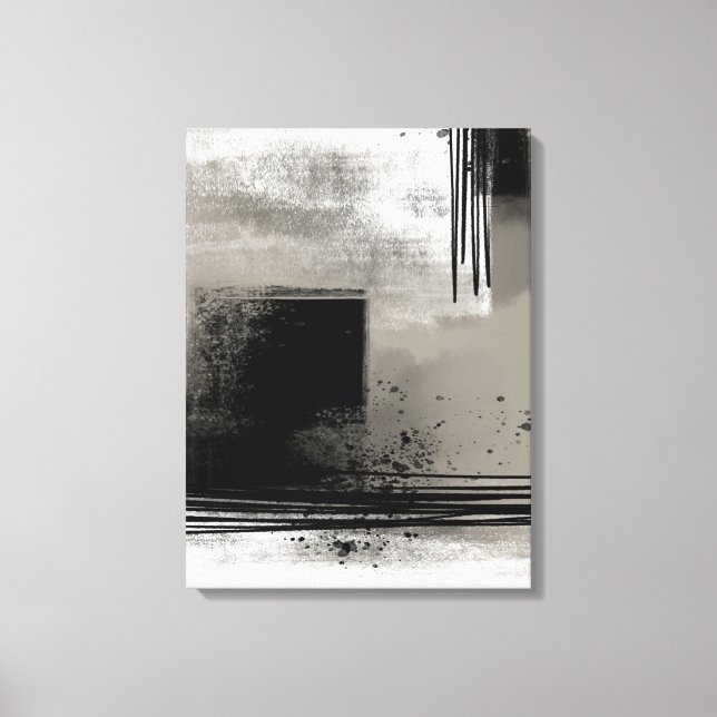 Toile Peinture Abstraite moderne neutre Beige et Noir (Recto)