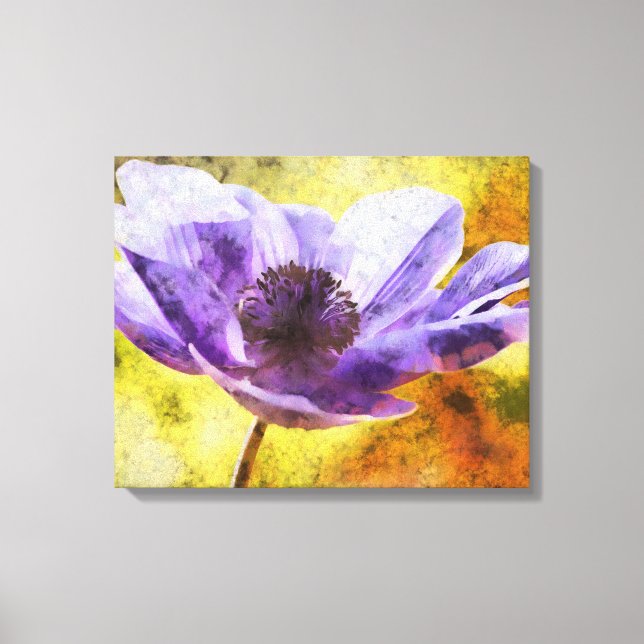 Toile Peinture acrylique à la fleur d'anémone Mauve (Recto)