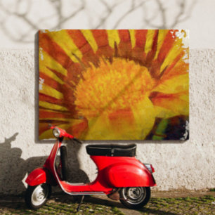 Toile Peinture acrylique Gazania rouge et jaune